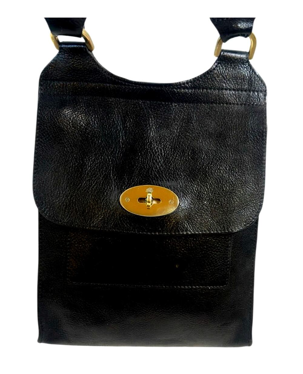 Mulberry Antony Black Leather Crossbody Messenger Bag Brass Hardware